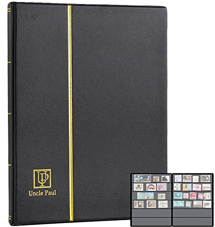 Album per francobolli 120 tasche - Classificatori con buste 40x197mm, 10 pagine fronte-retro nere con copertina nera imbottita in similpelle, francobolli carta moneta AS0106BK