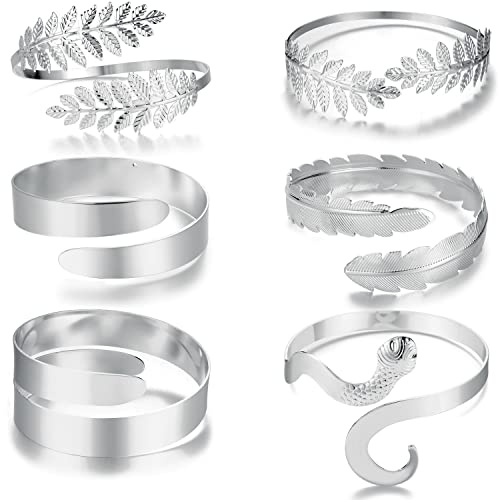 Roheafer 6Pcs Upper Arm Cuff Gold/Silver for Women Adjustable Arm Bangle Bracelets Set Greek Arm Bands Jewellery for Minimalist