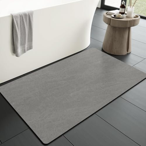 KAZOLEN rutschfeste Badematte Super Absorbierende Badezimmerteppich: dünn 43 x 70 cm Waschbar schnelltrocknende Badvorleger Duschvorleger für Dusche, Badewannen und Badezimmer, Toilette, grau