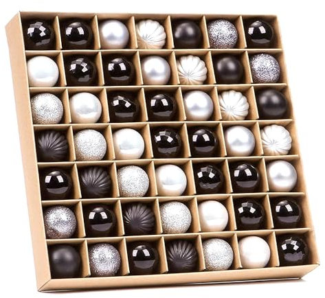 VEYLIN Christmas Mini Baubles - 49pcs 3cm Glitter Baubles for Mini Christmas Tree Decorations (Black & Silver)