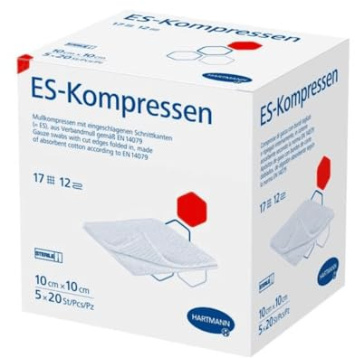 Hartmann ES-Kompressen 10 x 10 cm, 12-fach, steril | Packung (5 x 20 Stück) | Packung (5 Stück)