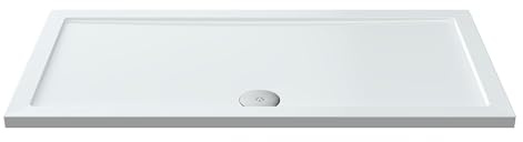 Balterley 1400 x 700 mm Rectangular Shower Tray, Slimline Shower Trays, Durable Stone Resin Base Trays for Bathroom Enclosure Cubicle, Central Waste Rectangular Tray for Wetroom Showers (White)