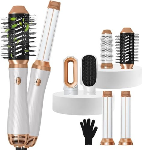Air Styler set 6 in 1 Haarstyler mit 1000W Haartrockner, Rundbürste, Warmluftbürste, Föhnbürste, Automatischem Lockenwickler, Glättbürste, Airstyler für Alle Haartypen, Trocknen, Glätten, Locken