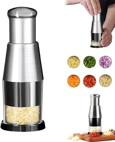 Manual Pressed Chopper, Pressed Garlic Chopper Stainless Steel Hand Food Chopper Garlic Press, Multi-Functional Manual Garlic Press, for Mincing Garlic, Slicing Peppers and Onions (1 Pcs)