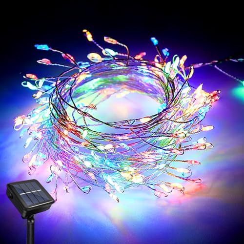 JIMACRO LED solljusslinga, 6 m 200 LED solsmällarljus, 8 lägen vattentät koppartråd mini kluster kedja smällare ljusslinga för gångväg gård trädgård gångväg gräsmatta uteplats