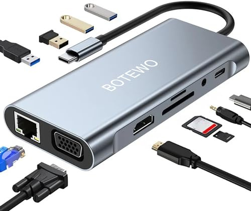 Docking station HUB USB C: adattatore USB C 11 in 1 con 4K-HDMI, VGA, porta USB 3.0, PD tipo C, porta Ethernet RJ45, schede SD/TF, AUX da 3,5 mm, splitter USB C compatibile per MacBook Pro/Aria