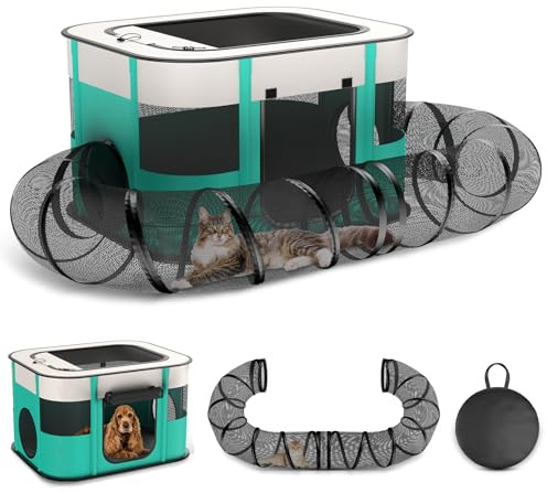 Upgrade Outdoor Cat Enclosure, Outdoor Cat Playpen Enclosed, Portable Catio Cat Tent with Tunnel for Indoor Cats Small Animals and Puppy