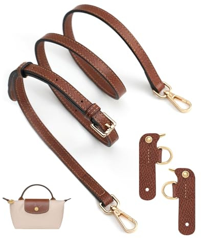 Neylissia Leather Strap for LongChamp Mini Bag, Upgraded Top-Layer Cowhide Mini Pouch Crossbody Straps Conversion Kit Replacement for Women Handbags (Brown)
