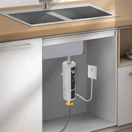 Wassererhitzer 3500W mit Stecker & LED-Anzeige, 220V 50HZ, Wandmontiert Elektrischer Durchlauferhitzer für Küchenspüle + Wachbecken