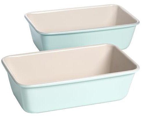 Tasty Clean Ceramic Loaf Pan Set, 2-Pack of 9-Inch x 5-Inch Cake Pans, Durable Aluminized Steel for Professional Results, Clean Ceramic Nonstick Coating, Oven Safe to 425°F, Dishwasher Safe, Aqua