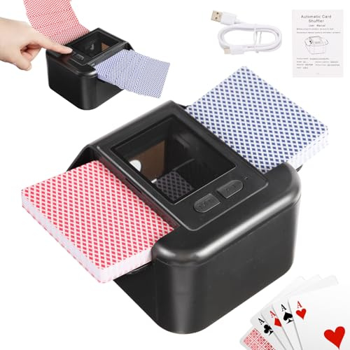 Buldoospok Mélangeur de cartes automatique silencieux 1-2 jeux, mélangeur de cartes électronique rechargeable USB-C 2000 mAh, machine de mélange de cartes automatique et manuelle à une touche pour UNO