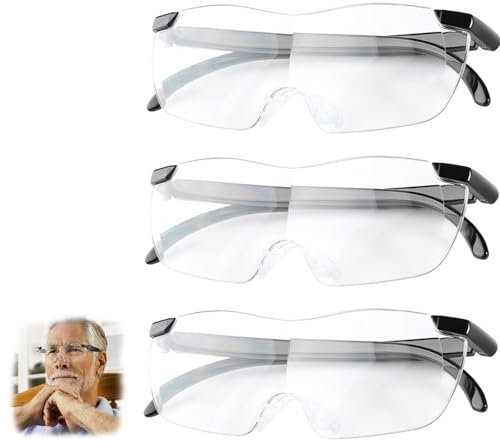 3 Stück 450%, 350%, 250% Vergrößerungsbrille, Lupenbrille für Brillenträger mit Brillenetui für Naharbeit Anti- Blaulicht für Nähen, Handwerk, Reparatur, Lesen, Senioren - Grad: 250