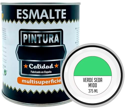 AC - Bote de Pintura Esmalte - Fabricado en España - Ideal para Cualquier Superficie, Madera, Plástico, Cristal o Cemento - Capacidad de 375 ML - Verde Seda (M100)