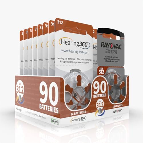 Hearing360 Pilas para audífonos Rayovac extra y Hearing360 tamaño 312 marrones (15 blísteres, 90 pilas)