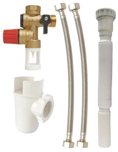 SOMATHERM FOR YOU - Kit Sécu Inox, Groupe De Sécurité NF 20/27, Siphon 26/34, Flexible D'Évacuation Extensible, Raccordement Chauffe-Eau, Installation Facile, Accessoires Sanitaires, Eau Agressive