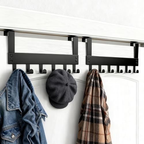 Zamety 2 PCS Porte Manteau Pour Porte, Patere avec 12 Crochets, Patère avec Coussinets de Protection et Plaques de Fixation, Adapté à une Utilisation Dans Salle de Bain, Salon et Cuisine, Noir