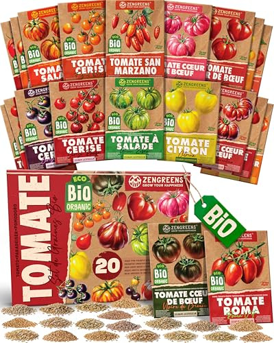 ZenGreens® - Kit de graines de tomate bio - 20 variétés pour une culture facile dans le jardin, sur le balcon ou dans une jardinière surélevée - Semences légumes