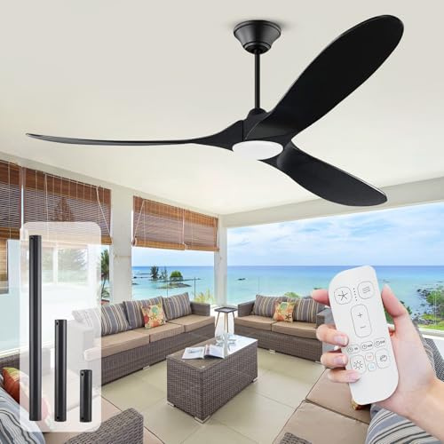 MSHENUED 152 cm Deckenventilator för inomhus- och utomhusbruk: modern svart, inklusive förvaring, 3 massiva flaskor, 6 utrymmen, perfekt för terrass, vardagsrum, veranda och garage