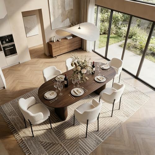 YU YUSING 6 Chaises Salle à Manger Bouclettes Rembourrées avec Accoudoirs | Dossier Évidé Incurvé Ergonomique, Coussin Épais 7cm, Fauteuil de Salon et Cuisine, Charge 120kg, Structure Métal, Beige
