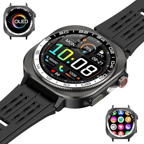 Reloj Inteligente Hombre Mujer Militar, 2026 AMOLED 1.43 con Llamadas Bluetooth 5.4, 60 Días de Autonomía Smart Watch con Linterna LED,IP68 Impermeable/24/7 Monitor/130+Deportivos/Android iOS (Negro）