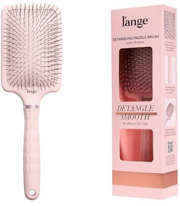L'ANGE HAIR Detangling Paddle Brush | Gentle Nylon Bristles for Wet & Dry Hair | Smooth Detangling & Scalp Massage | Lightweight, Non-Slip Handle | Works for All Hair Types (Blush)