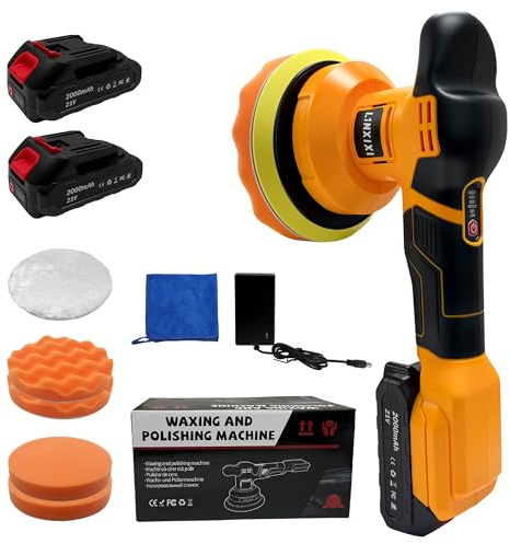 L1NXIXI Cordless Buffer Polisher with 2 x 2000mAh Batteries, 6 Inch Car Polisher with 3 Variable Speed, Portable Orbital Buffers and Polishers Kit for Car Detailing, Waxing, Polishing