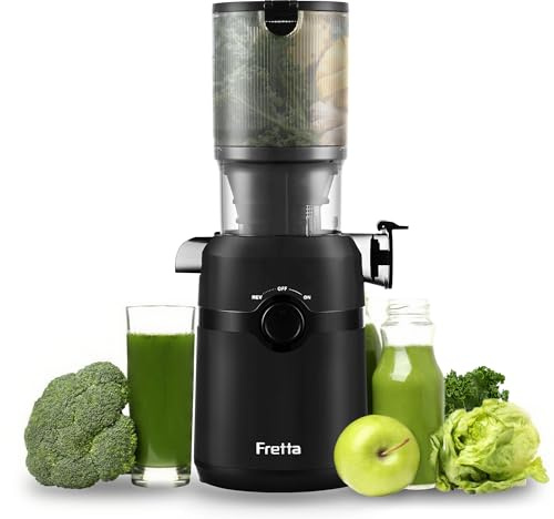 Fretta Entsafter,Slow Juicer mit 108MM Breite und Größere Fütterungsröhre,Füllvolumen für ganze Gemüse und Obst,BPA-frei Tritan-Material Entsafter,Einfacher Installation,200W