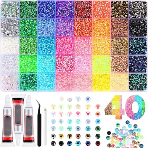 Bedazzling Kit med lim och penna, 15/24/28/40 färger beazzle strass kit, flerfärgad platt baksida regnbågspärlor för gör-det-själv-hantverk, bestickler-kit för kläder skor nagelbok diamantkonst