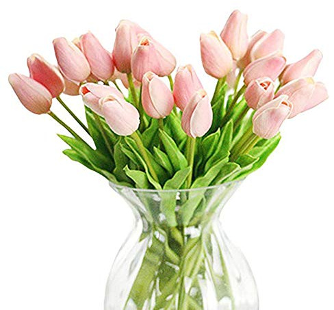 chilsoby 30 Pcs Artificial Tulip Flowers Real Touch Tulips Fake PU Tulip Flower Bouquet for Home Wedding Party Office Decor