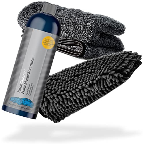 detailmate Auto Wasch- und Trockenset: KochChemie Nano Magic Shampoo 750ml + Chenille Waschhandschuh + Trockentuch 1000 GSM - Für die ideale Autowäsche