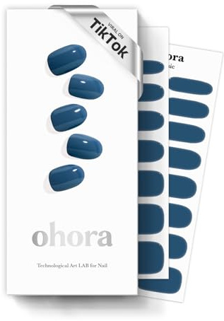 ohora Halbgehärtete Gel-Nagelstreifen (N Cream Indigo) – Funktioniert mit allen Nagellampen, Salonqualität, langlebig – Inklusive 2 Vorbereitungspads, Nagelfeile und Holzstab – Blau