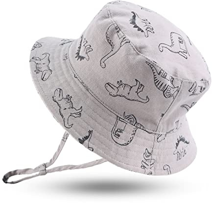 XIAOHAWANG Cappello da Sole per Bambini, Ragazze, Ragazzi, Cappelli Estivi per Bambini con Protezione UV Bob (Grigio Dinosauro, 50 cm (da 1 a 2 Anni))