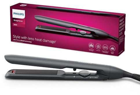 Philips Plancha de pelo serie 5000 con Tecnología ThermoShield, Iones, Placas de 105mm de Largo Flotantes con Aceite de Argan, 50% más rapida, BHS510/00, Malva