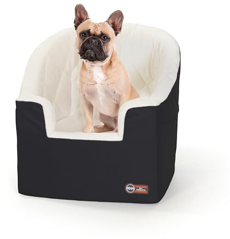 K&H Pet Products Bucket Booster Dog Car Seat for Small Dogs, Seat Belt Secured, 2 Safety Leashes, Washable Covers, Sturdy Pet Booster Seats for Traveling with Pets - Small Black/Cream