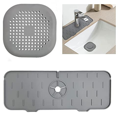 ZWZNBL 1 Pcs Silicone Faucet Handle Drip Catcher Tray Silicone Sink Faucet Mat for Kitchen Bathroom Sink Splash Guard With 1 Pcs Sink Filter
