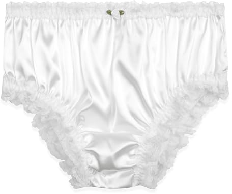 Satini Raso Pizzo a Balze Femminuccia Culotte Slip Mutandine Biancheria Intima (Bianco, XL)