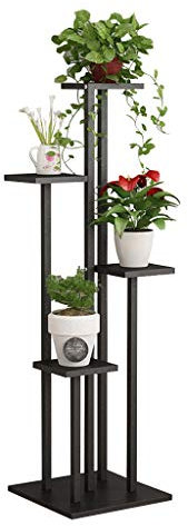 Växtställ - Blomsterbänk - Trapphylla Metall Trä - Inomhus Utomhus Trädgårdsinredning - Svart (Hög120cm)