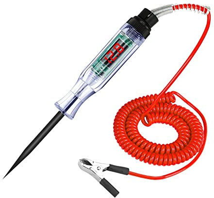 Auto Spannungsprüfer mit Kontrollleuchte KFZ Prüflampe Voltprüfer Stromprüfer Tester PKW Teststift mit Krokoklemme 6/12/24V