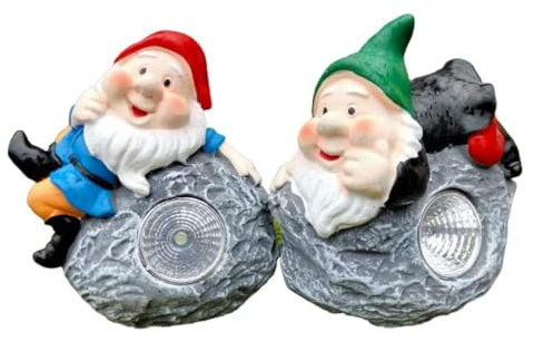 Divas World Gnome Statue With Solar Powered LED Light Outdoor Garden Ornaments Funny Sculpture Decoration Gift (Pack of 2)