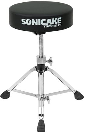 SONICAKE Schlagzeughocker Höhenverstellbar von 43-60cm Drumhocker faltbar mit rutschfest gepolsterter Sitzfläche Extra Dicke 8cm Polsterung Schwarz