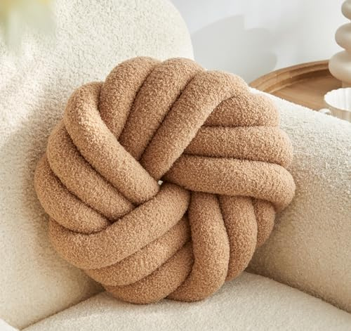 Vdoioe Cuscino Khaki a Forma di Nodo 34,8 cm Rotondo, Cuscino Morbido in Soffice Nodo Annodato, Cuscino Fatto a Mano, Cuscino Annodato Moderno per la Decorazione della Casa, Cuscino per Letto, Camera