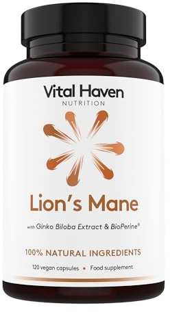 Vital Haven Lion's Mane Supplement (4000mg) with Gingko Biloba (1000mg) and BioPerine - UK Made