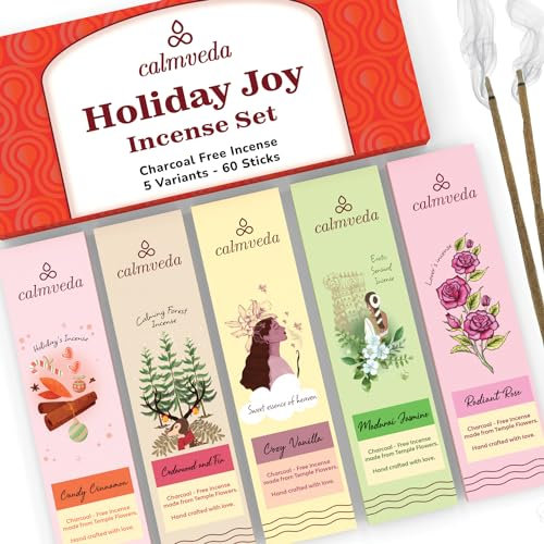 Happy Home Incense Sticks Multipack- (5 Variants) Charcoal Free, Made from Upcycled Flowers | Insense Cozy Warm Sticks Like Vanilla Cake, Balsam Cedar, Rose & Cinnamon | Perfect Incense Gift Set