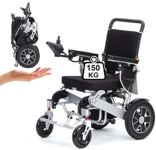 Elektrischer Rollstuhl (47cm Sitzbreite), Rollstuhl Elektrisch Faltbarer Leichter fur Erwachsene und Senioren, Tragbare Elektrorollstuhl Klappbare Rollstuhl mit Elektroantrieb, Unterstützung 150 Kg