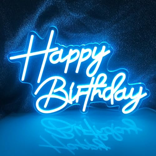 LED feliz cumpleaños señal de neón hielo azul noche atmósfera luz dormitorio sala de estar decoración luz fiesta de cumpleaños sorpresa USB fuente alimentacióndormitorio pared decoración 5V,16.5X11