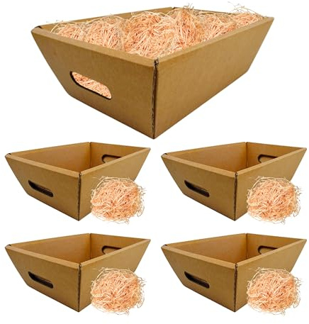 5 cestas de regalo vacías, 45 x 33 x 13 cm, con 500 g de relleno de papel de pino, caja de cartón sin tapa, cestas, regalos personalizados, cumpleaños, Navidad, Pascua, San Valentín, fiestas