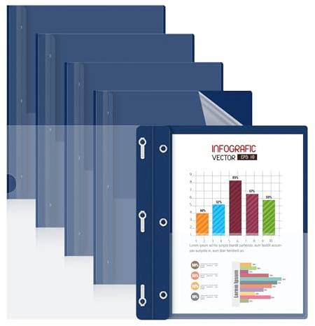 HAUTOCO 5 Pack Plastic Report Covers with 3 Prongs Fasteners Clear Front Resume Portfolio Folder for 8.5x11 Letter Size Paper, Presentation Document Report Cover for School Office Business, Navy Blue