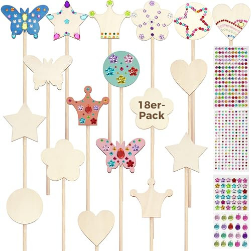 Winter Shore Zauberstab Holz & Edelsteinaufkleber Zum Kindergeburtstag Basteln (18er-Pack) - Prinzessin & Feen Geburtstag Deko - Magischer Kinder Mitgebsel Ideen