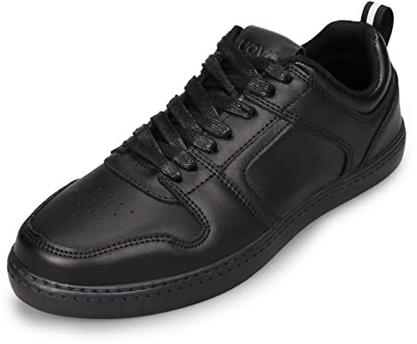 UOVO Mens Black Shoes Leather School Shoes Teenager Junior Lace Up Trainers Uniform Low-Top Shoes Size 11UK 45EU
