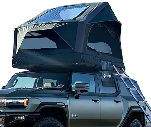 Tenda da campeggio gonfiabile per 2-3 persone portatile Tenda da tetto per auto, per SUV fuoristrada campeggio, con lucernario, scala telescopica (220 x 160 x 136 cm)